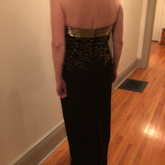Designer one off long black dress with hand sewn gold beads - Picture 5 of 12